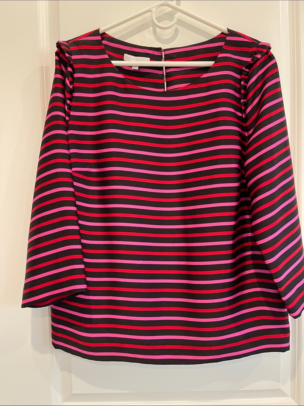 Talbots Black and Pink Striped Boat-Neck Blouse